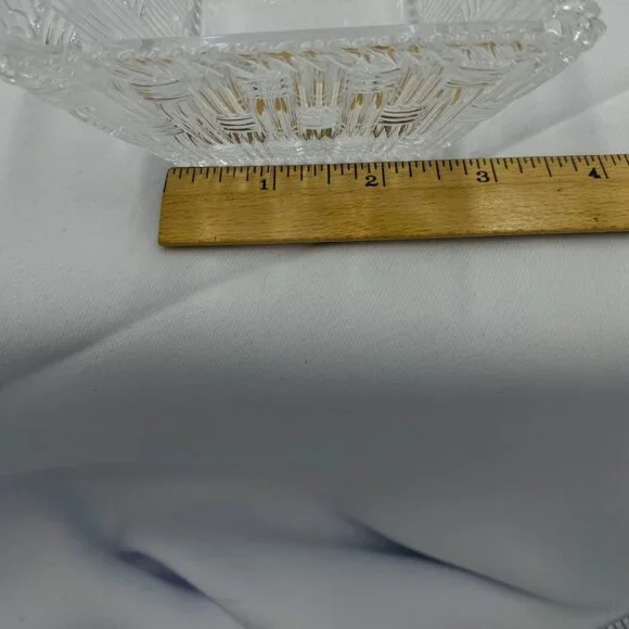 Tiffany & Co. Clear Crystal Basket Weave Design Square 4 inch bowl, pattern Wove